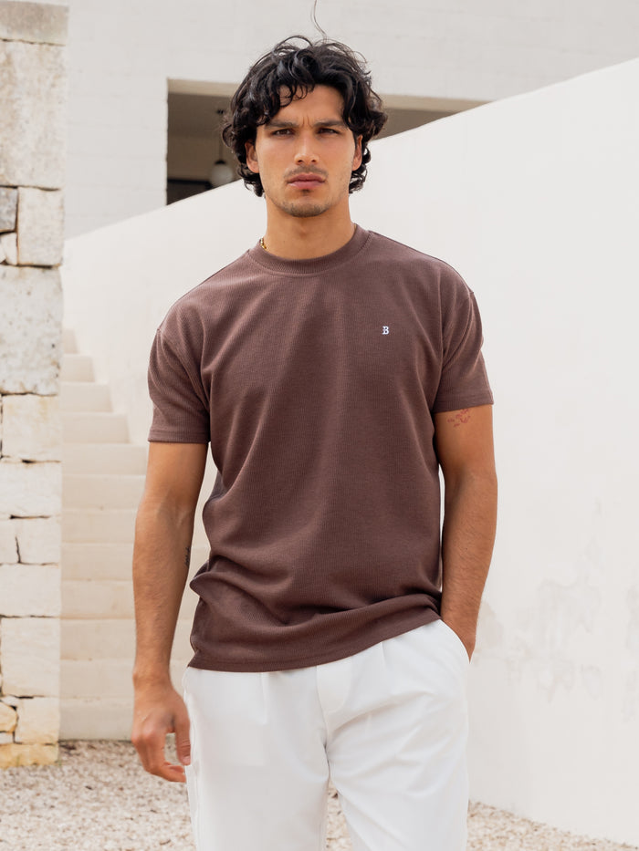 Aidan Relaxed Textured T-Shirt - Dark Brown