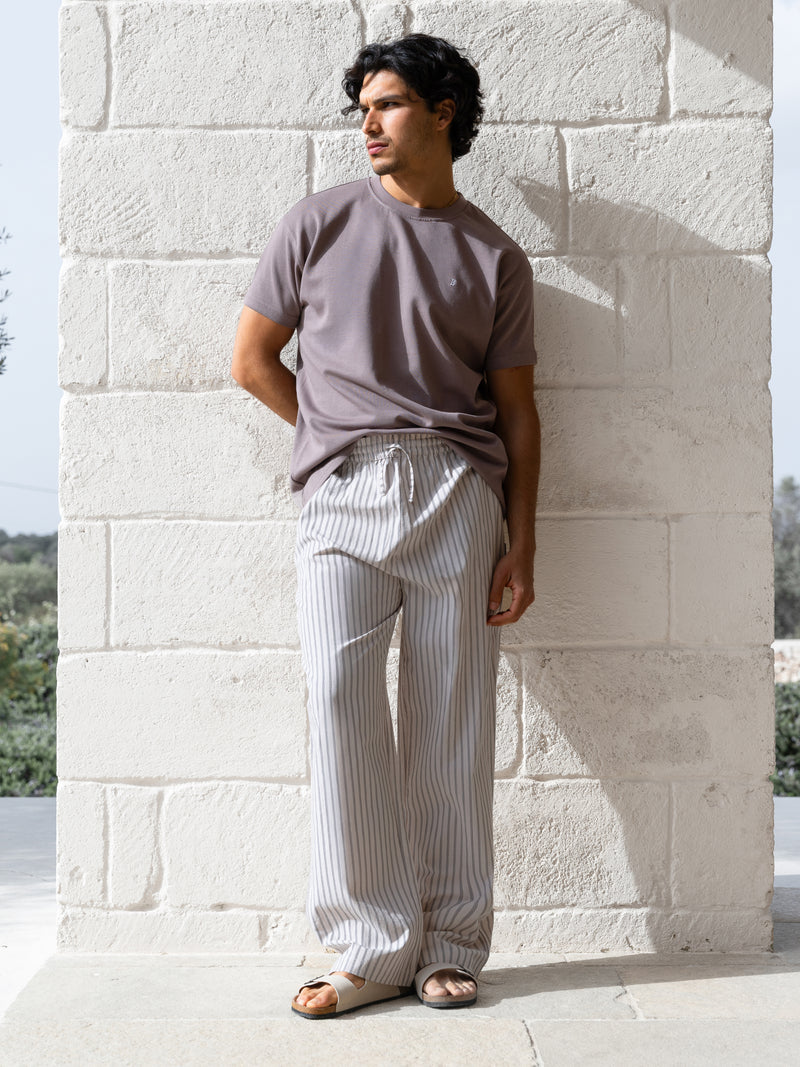 Jonah Relaxed Stripe Trousers - Beige