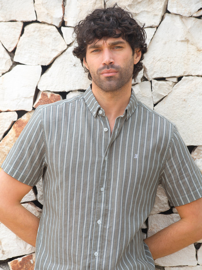 Lyon Short Sleeve Stripe Shirt - Brown