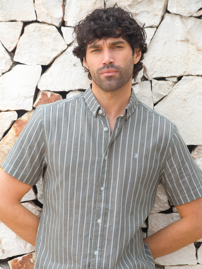 Lyon Short Sleeve Stripe Shirt - Brown