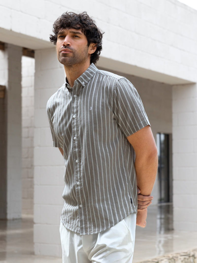 Lyon Short Sleeve Stripe Shirt - Brown