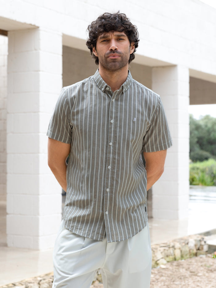 Lyon Short Sleeve Stripe Shirt - Brown