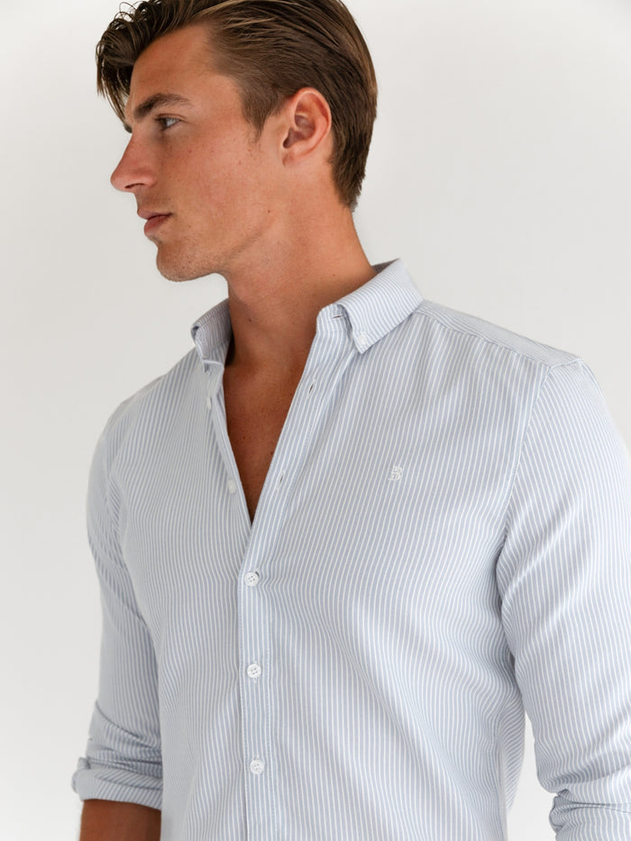 Oskar Stripe Long Sleeve Shirt - Light Blue