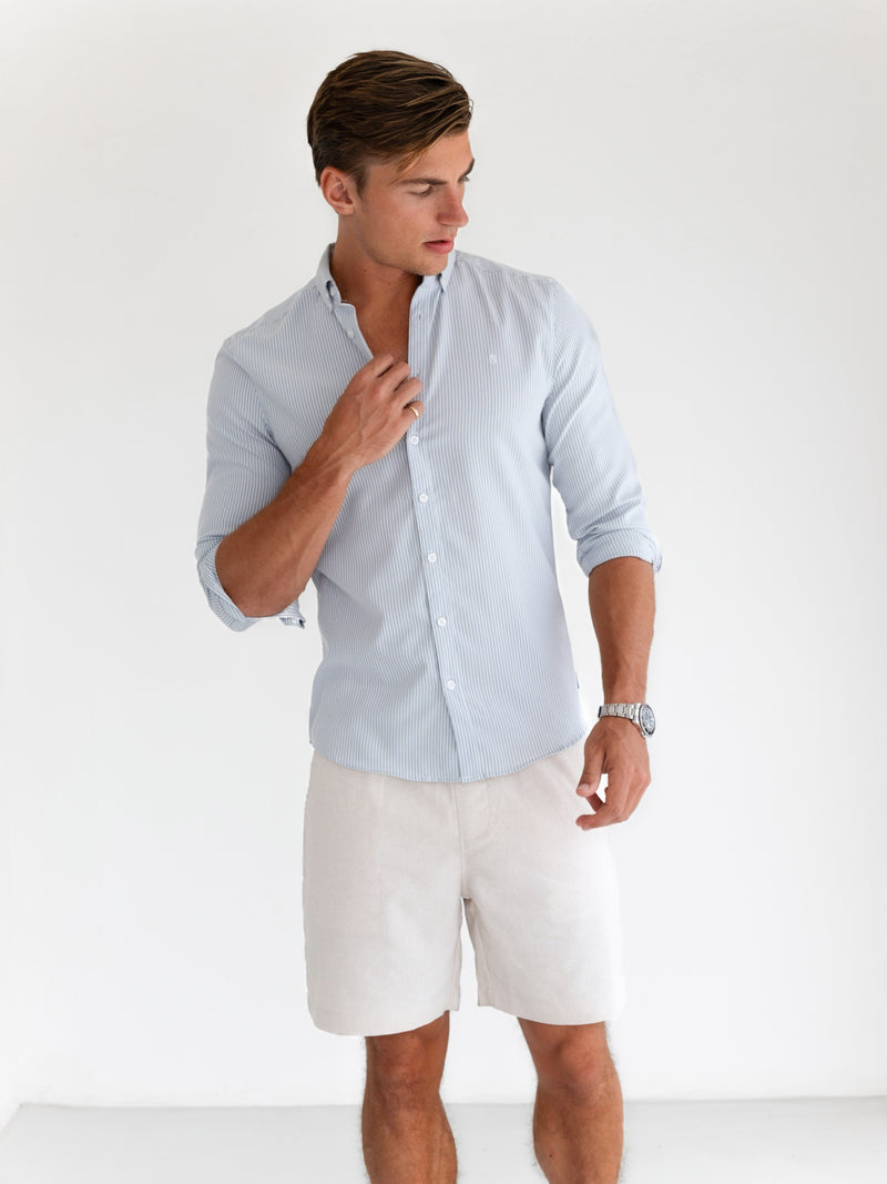 Oskar Stripe Long Sleeve Shirt - Light Blue