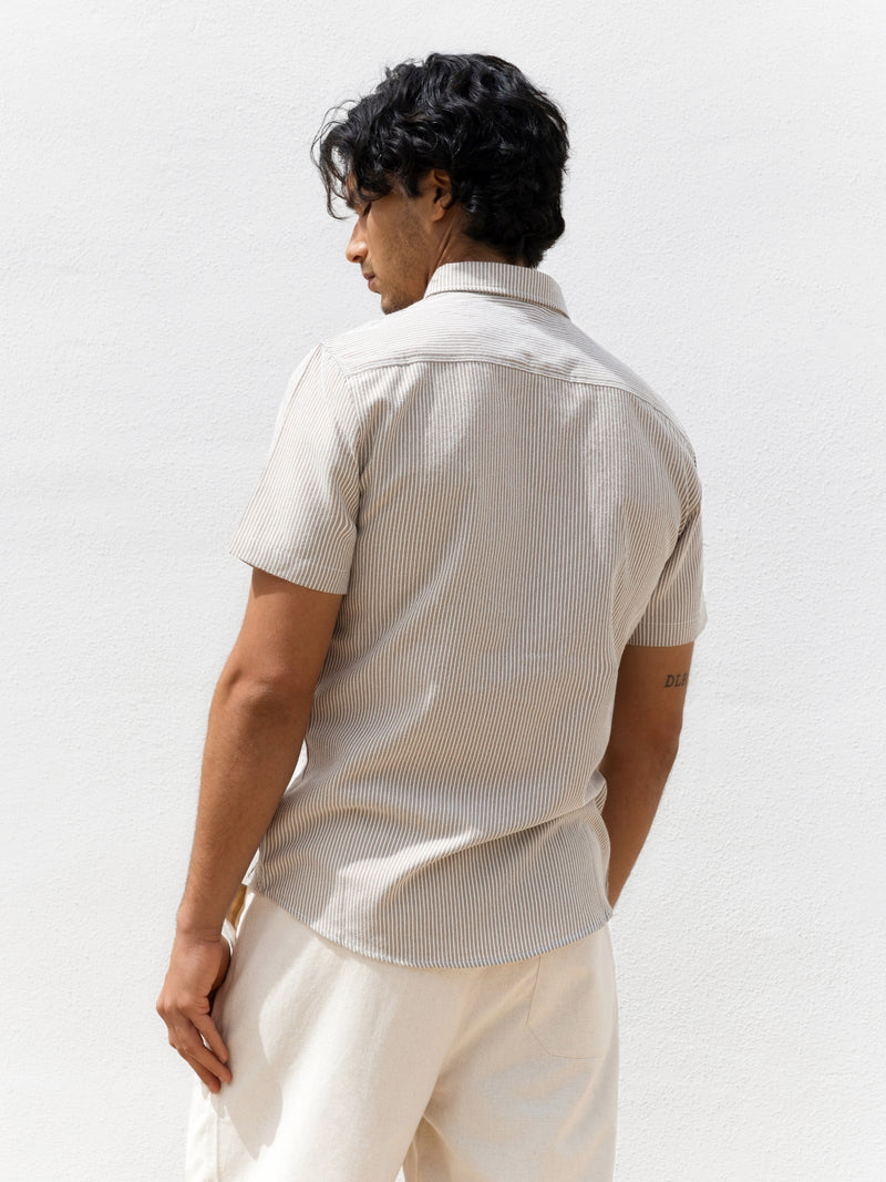 Oskar Short Sleeve Stripe Shirt - Brown