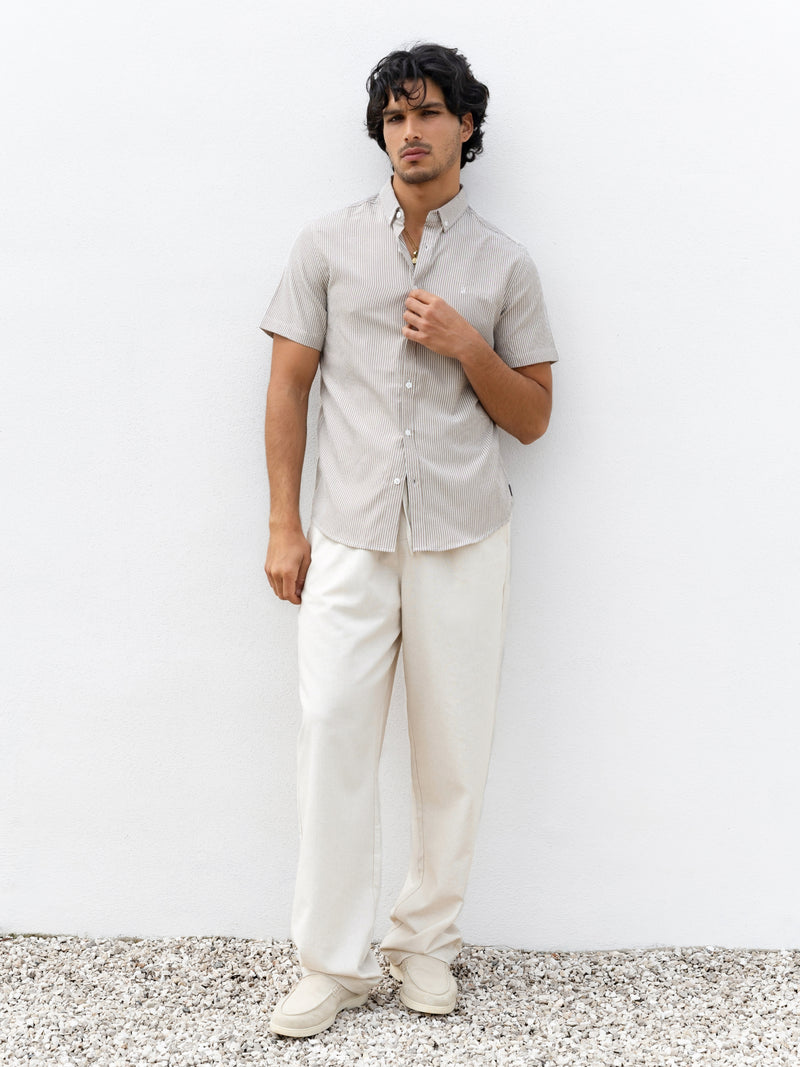 Oskar Short Sleeve Stripe Shirt - Brown