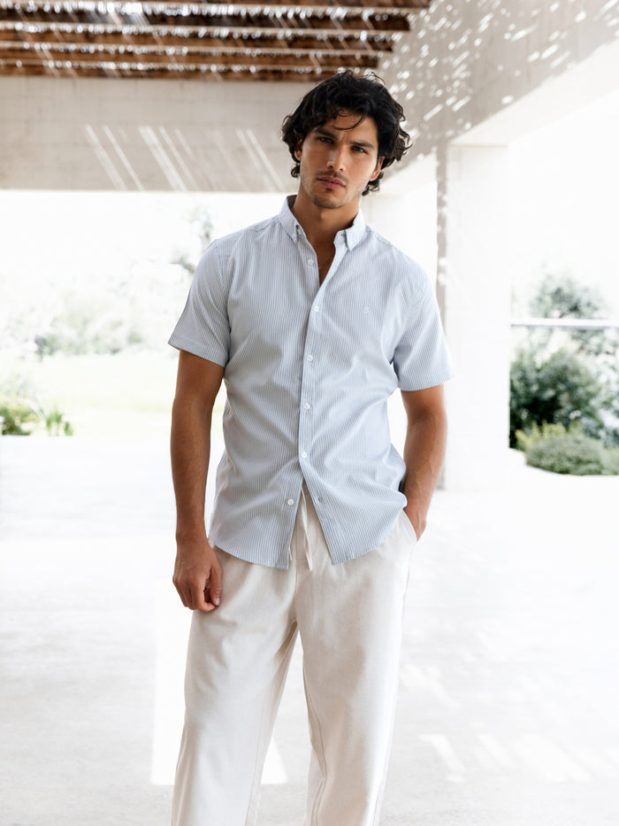 Oskar Short Sleeve Stripe Shirt - Light Blue