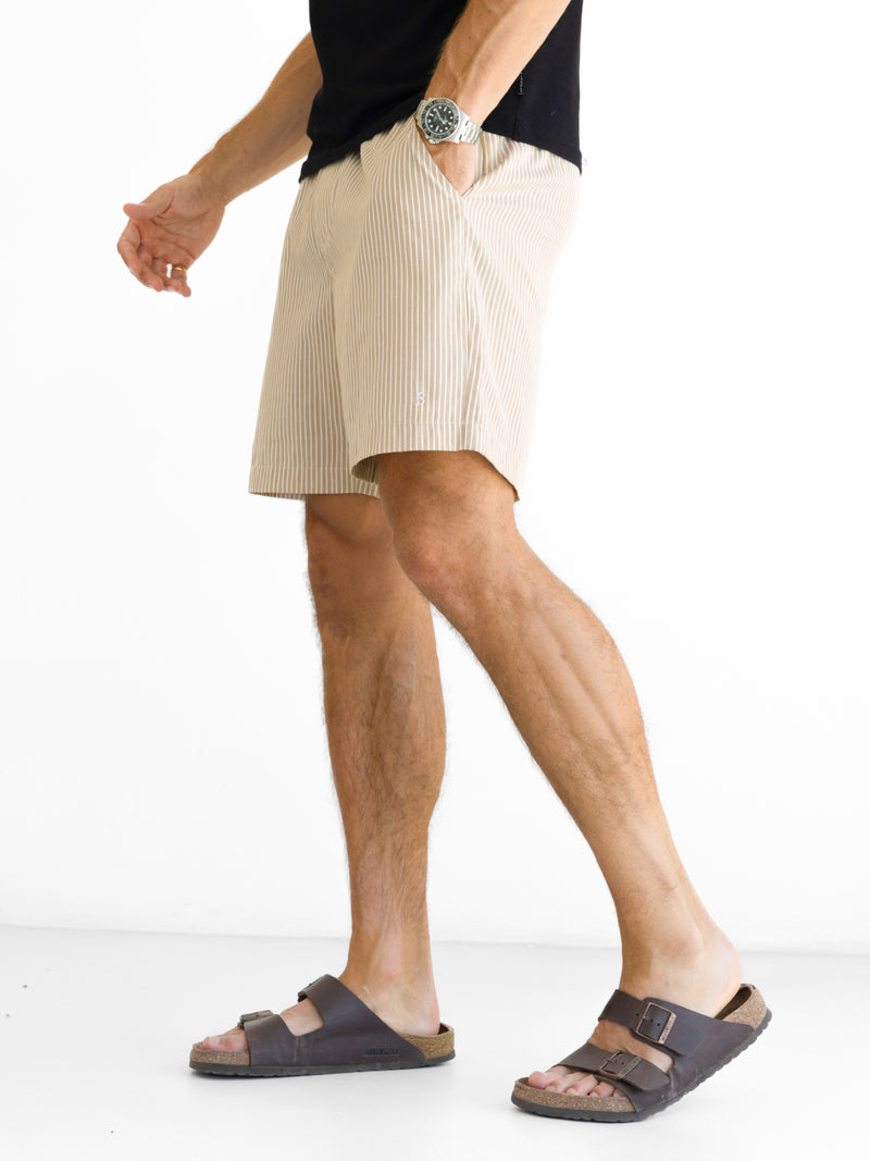 Ezra Relaxed Stripe Shorts - Beige