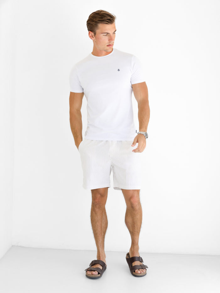 Ezra Relaxed Stripe Shorts - White & Beige