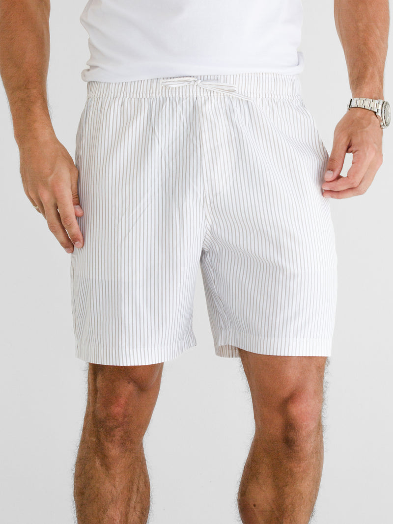 Ezra Relaxed Stripe Shorts - White & Beige