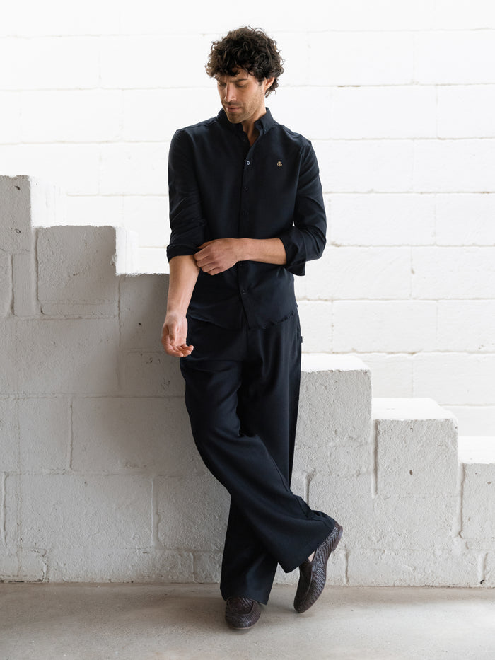Freddie Relaxed Linen Trousers - Black