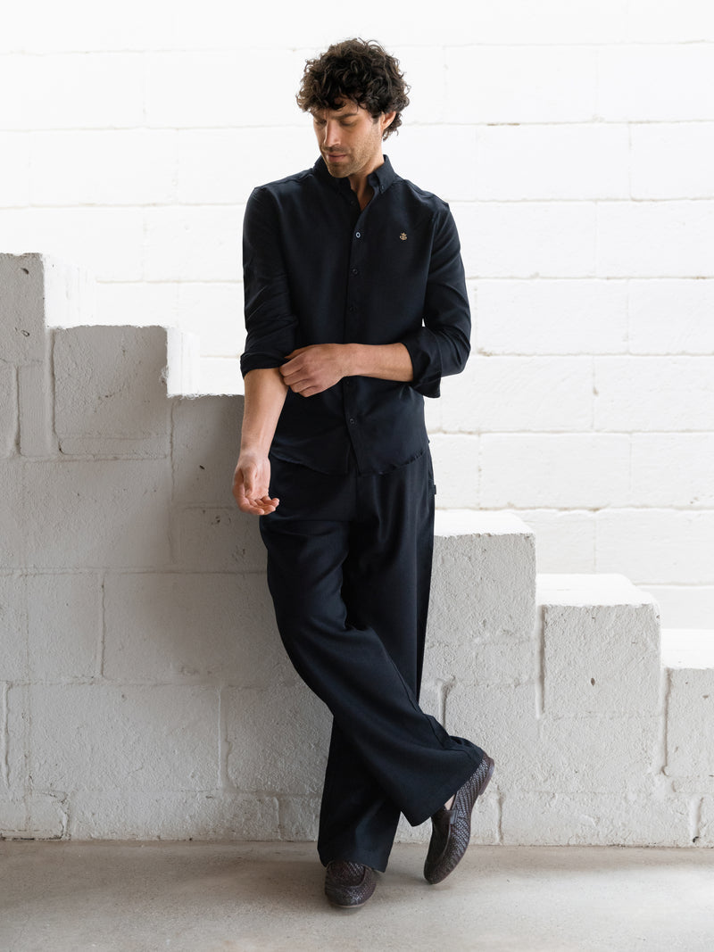 Freddie Relaxed Linen Trousers - Black