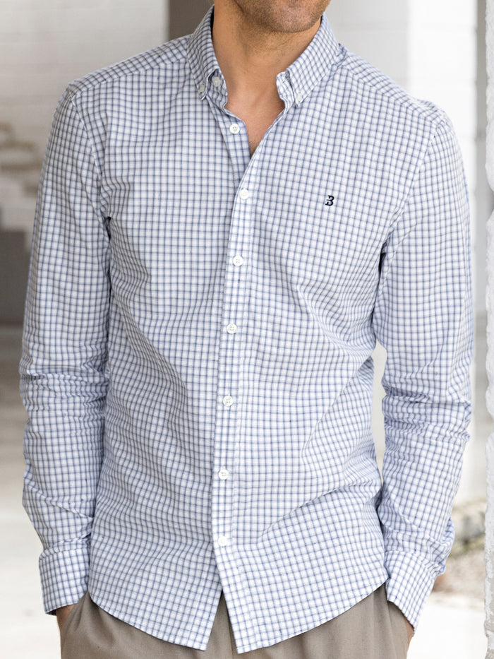 Conrad Long Sleeve Checked Shirt - White & Blue
