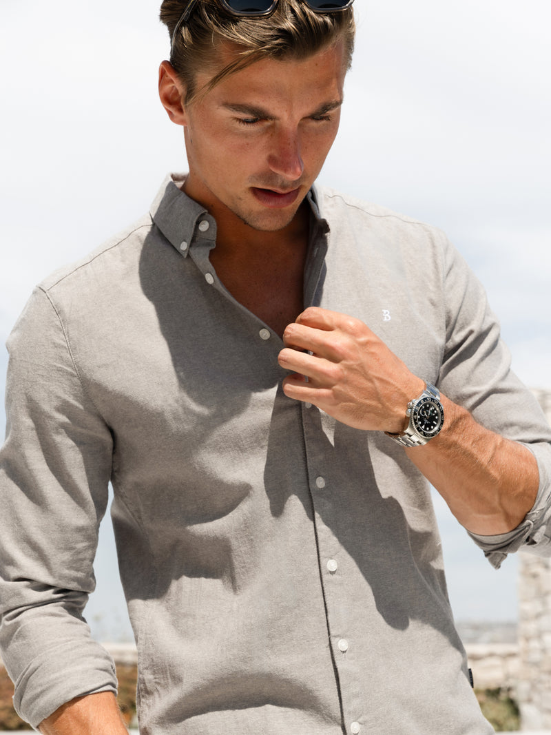 Rowan Long Sleeve Cotton Shirt - Warm Grey