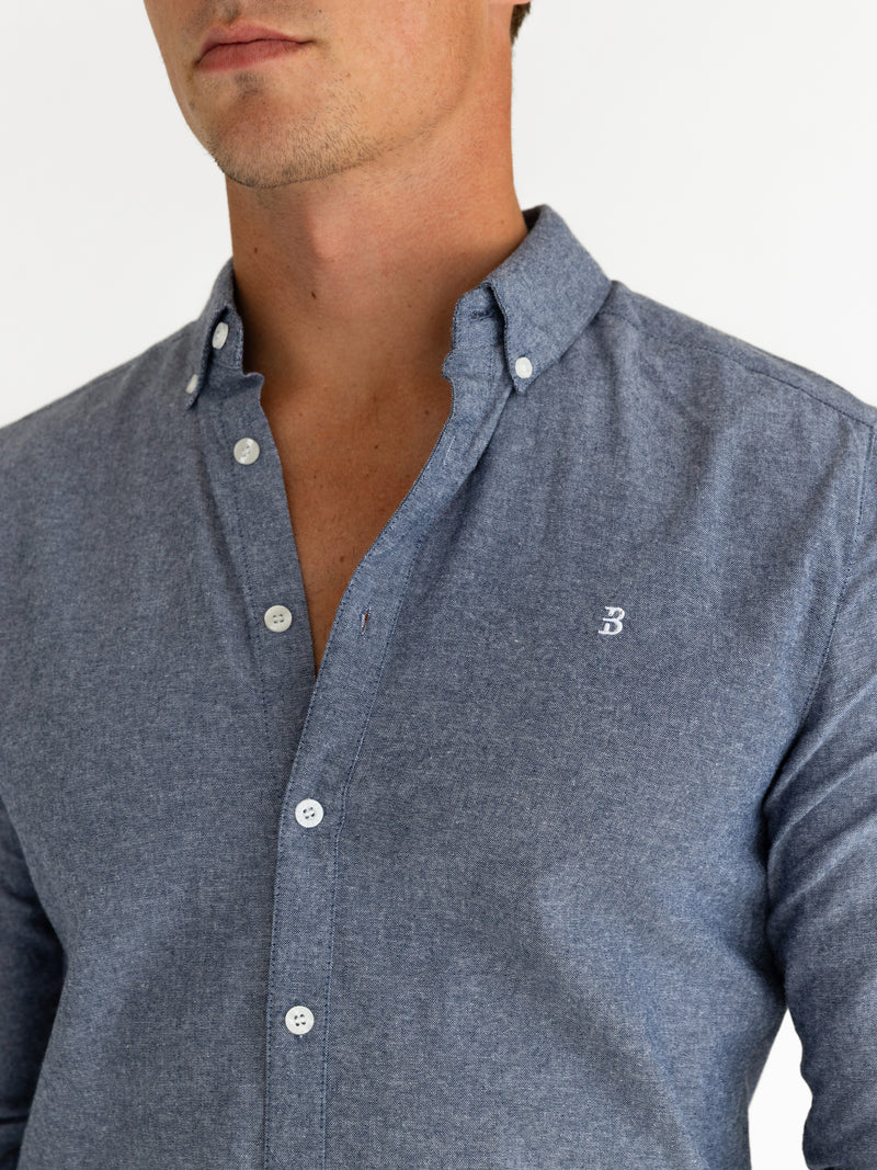 Rowan Long Sleeve Cotton Shirt - Washed Navy