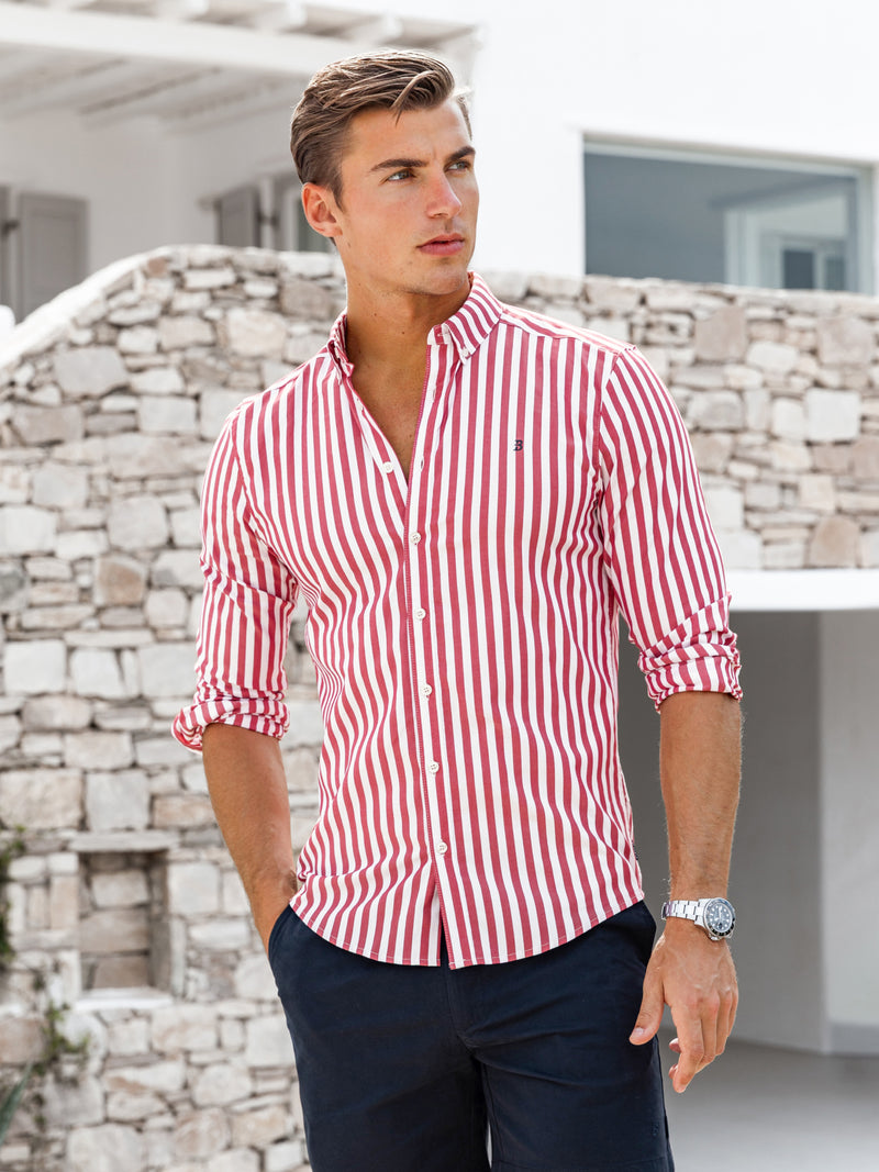 Isaac Long Sleeve Stripe Shirt - Red