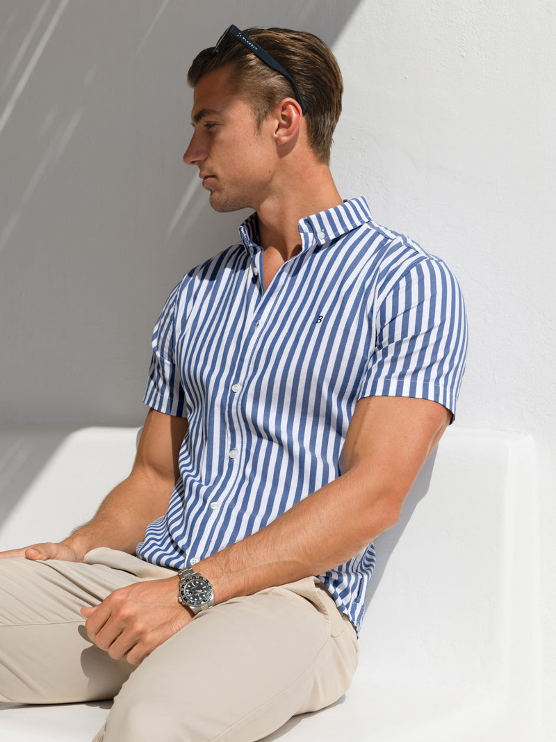 Isaac Short Sleeve Stripe Shirt - Navy