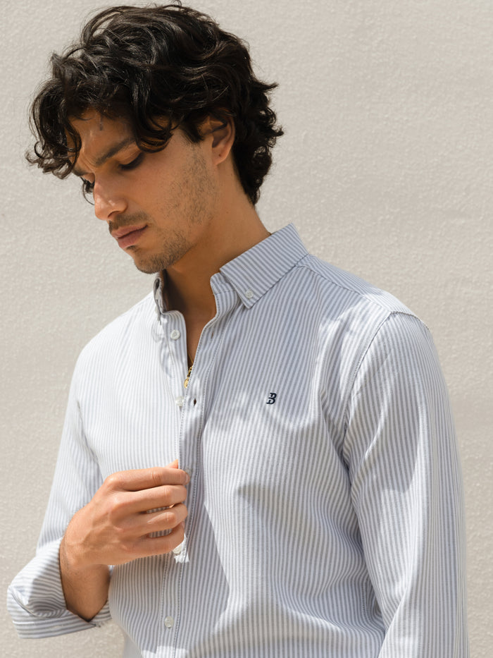 Conrad Long Sleeve Stripe Shirt - Grey