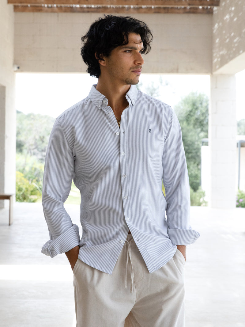 Conrad Long Sleeve Stripe Shirt - Grey