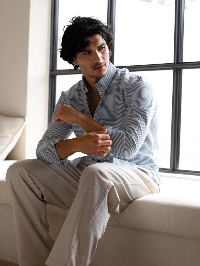 Conrad Long Sleeve Stripe Shirt - Navy