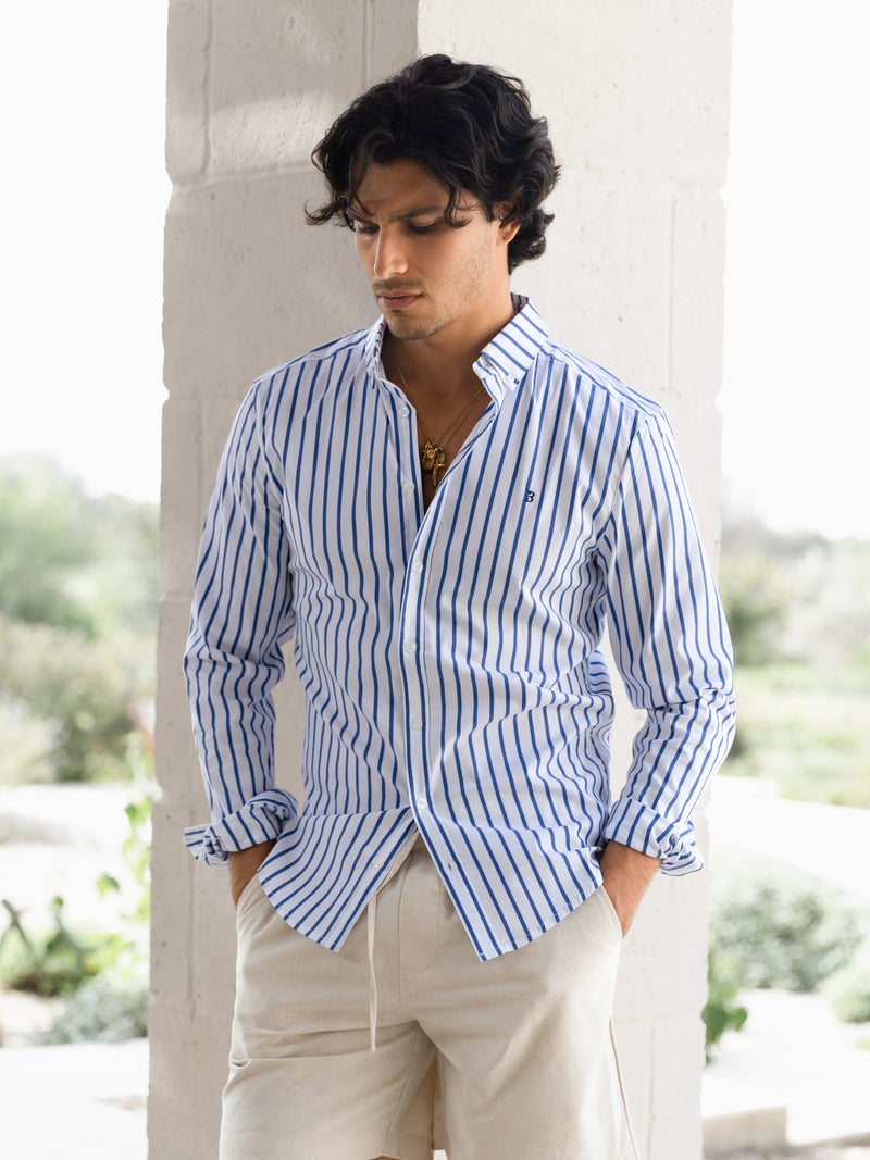 Elias Long Sleeve Stripe Shirt - White & Blue