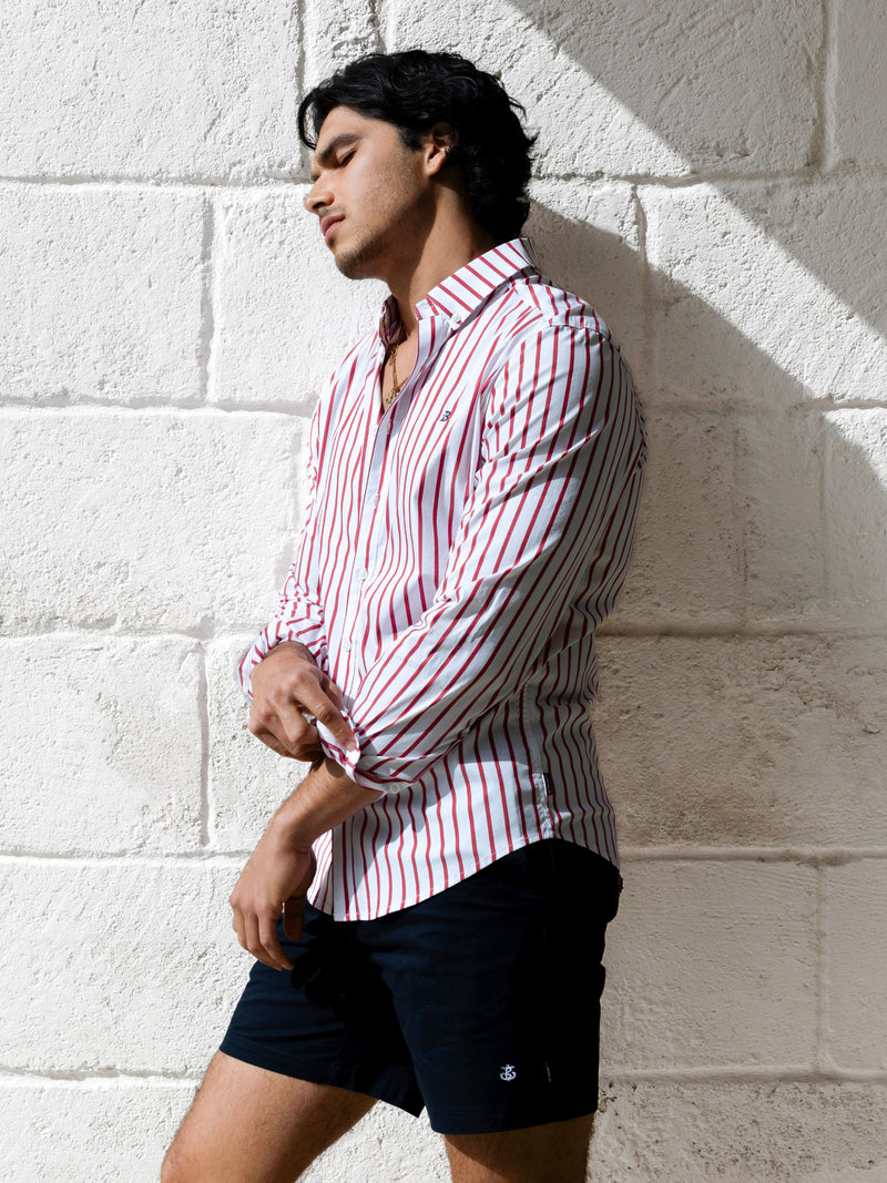 Elias Long Sleeve Stripe Shirt - White & Red
