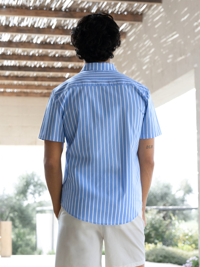 Elias Short Sleeve Stripe Shirt - Light Blue