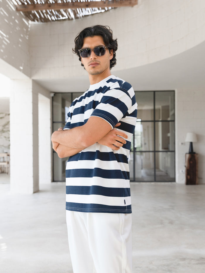 Conrad Relaxed Stripe T-Shirt - True Navy