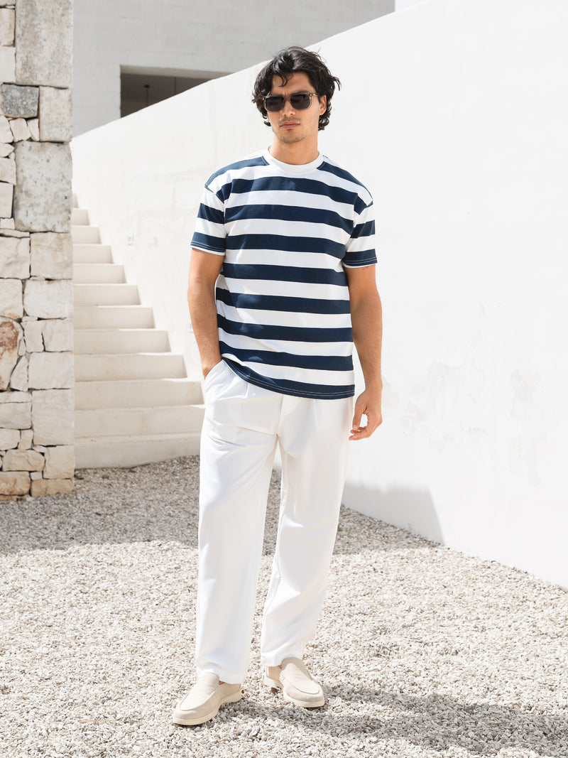 Conrad Relaxed Stripe T-Shirt - True Navy