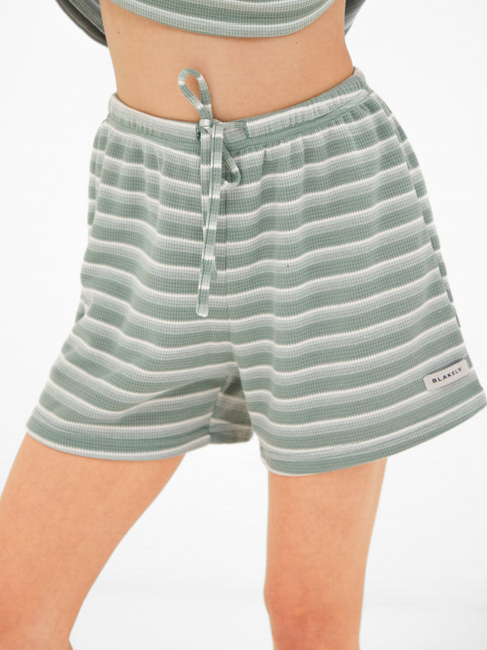 Soft Stripe Waffle Shorts - Green Stripe