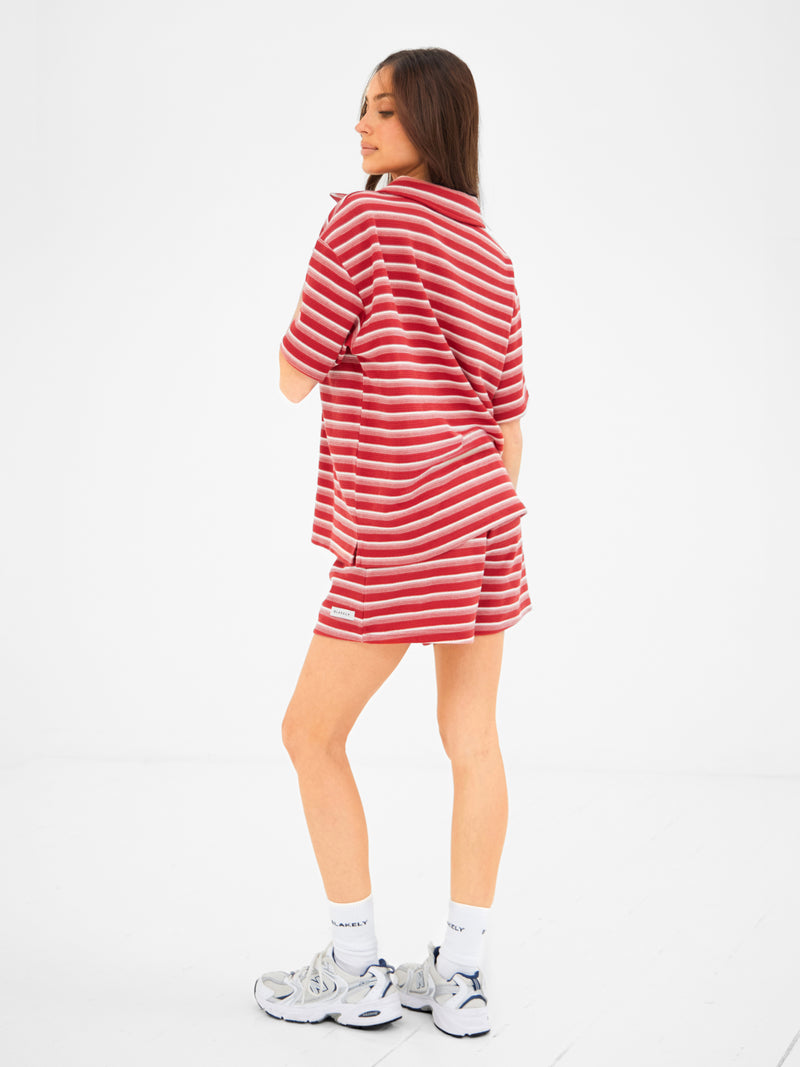 Soft Stripe Waffle Rugby Shirt - Red Stripe
