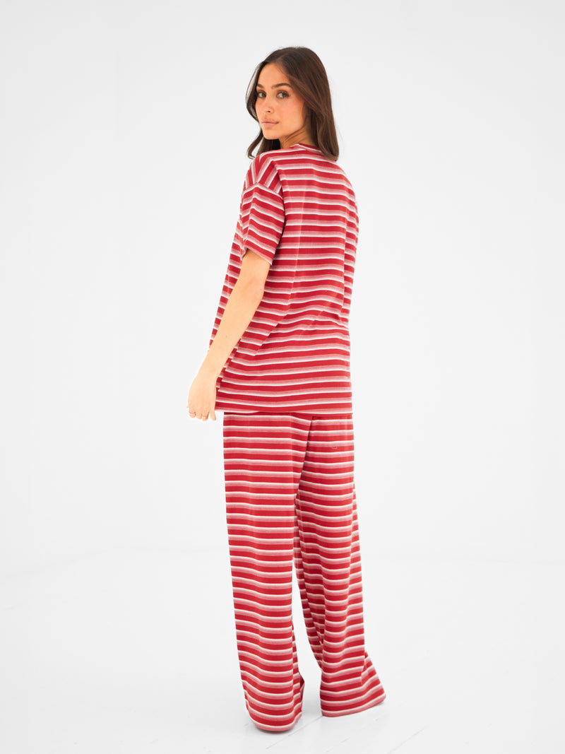 Soft Stripe Waffle Trousers - Red Stripe