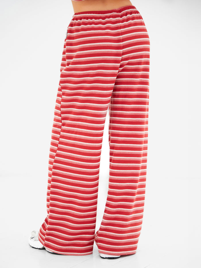 Soft Stripe Waffle Trousers - Red Stripe