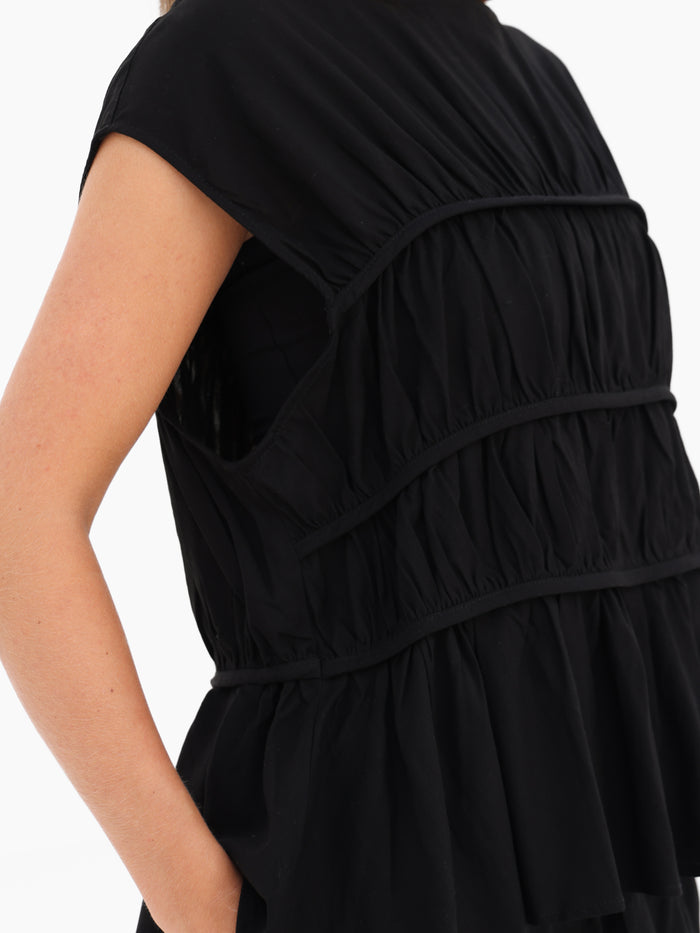 Alessia Linen Frill Top - Black