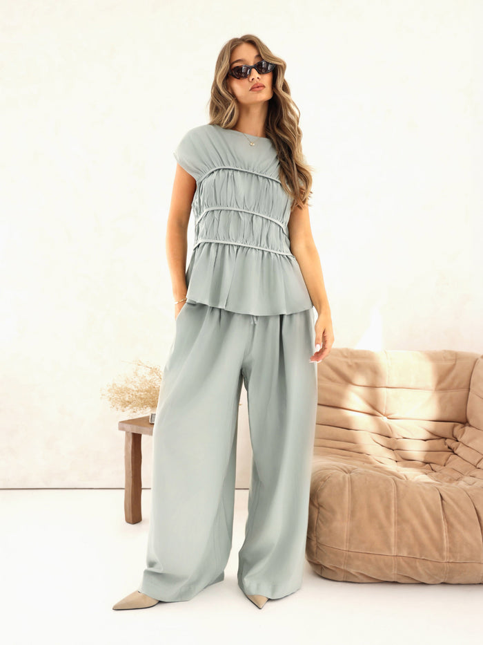 Alessia Linen Frill Top - Soft Sage