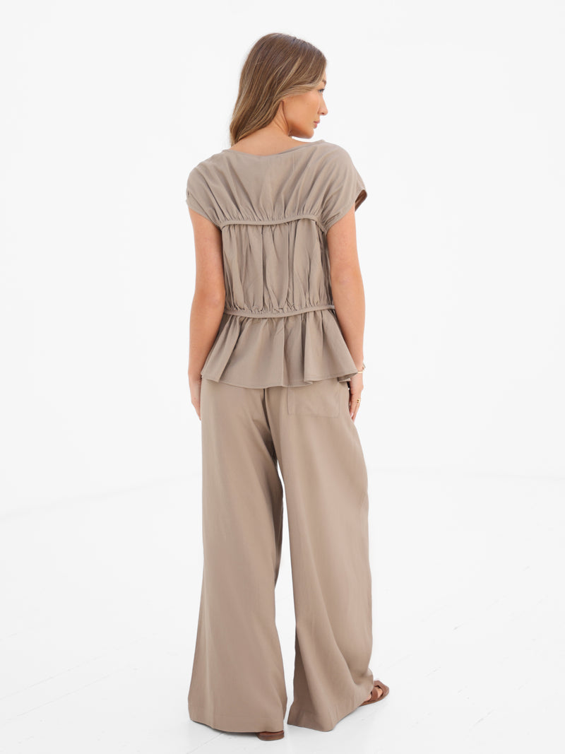 Alessia Linen Frill Top - Tan
