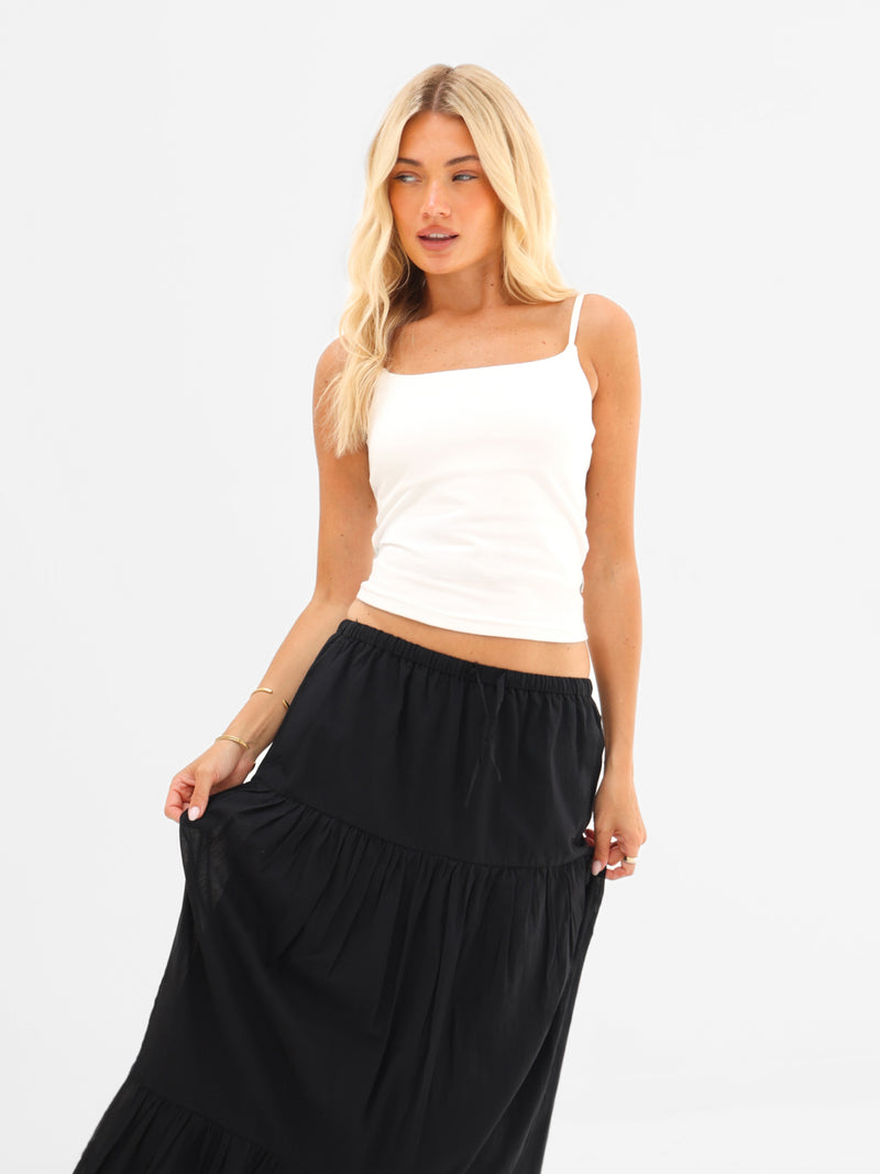Ava Tiered Maxi Skirt - Black