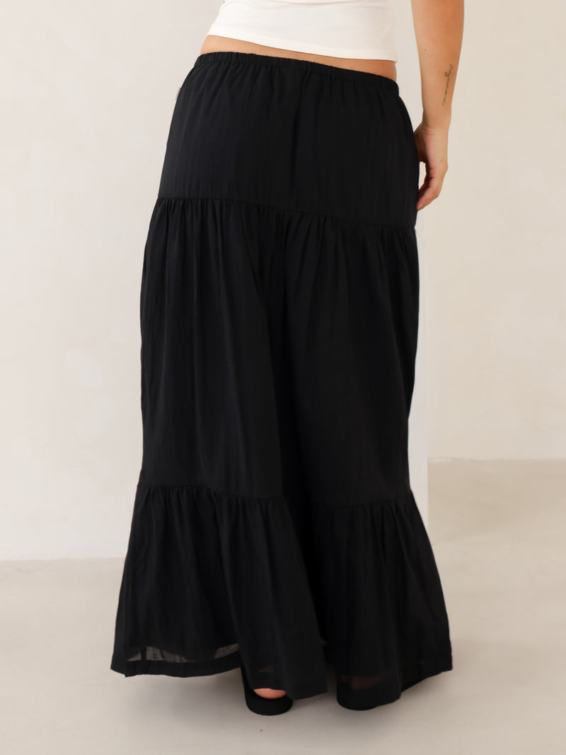 Ava Tiered Maxi Skirt - Black