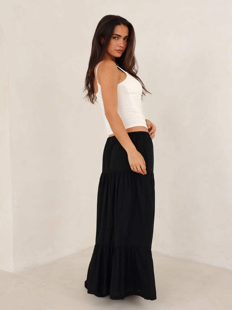 Ava Tiered Maxi Skirt - Black