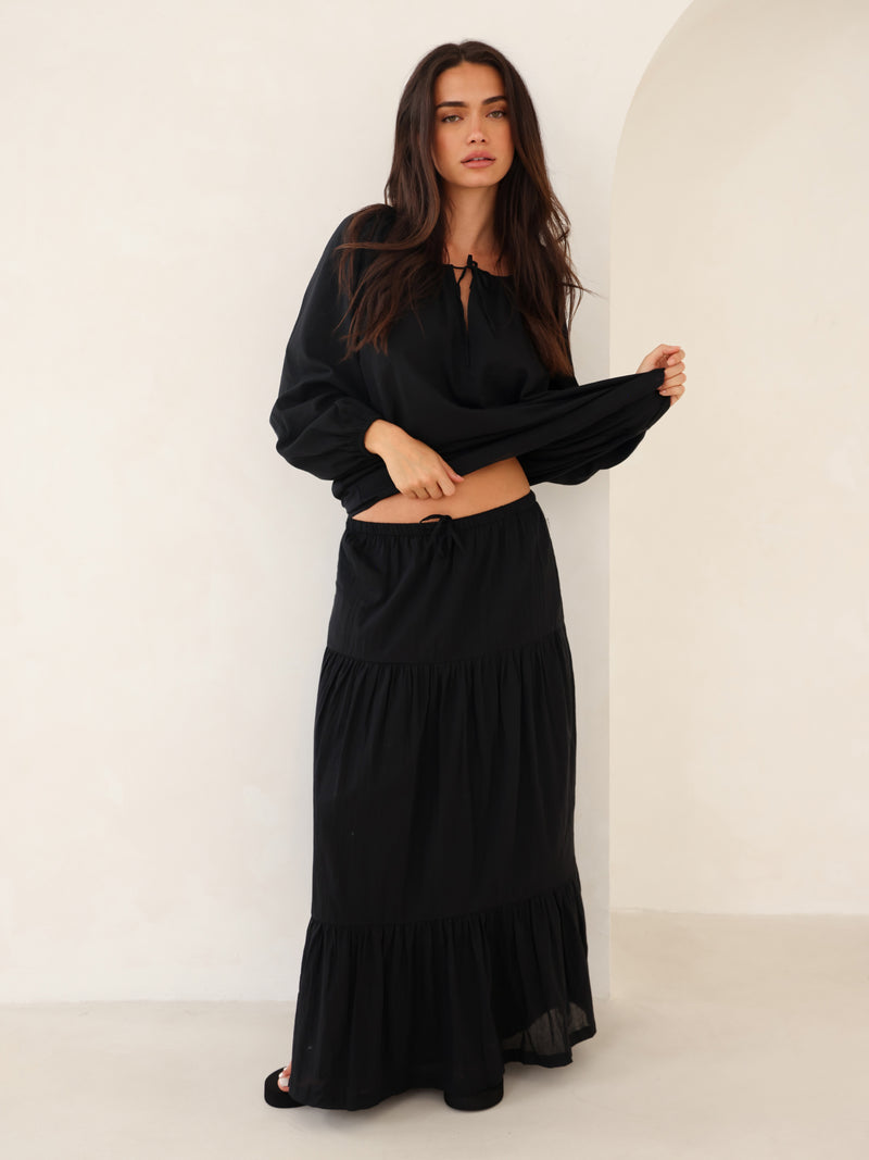 Ava Tiered Maxi Skirt - Black