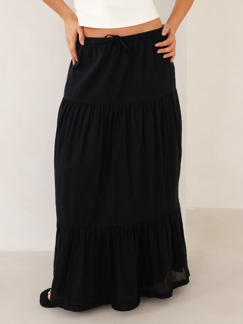 Ava Tiered Maxi Skirt - Black