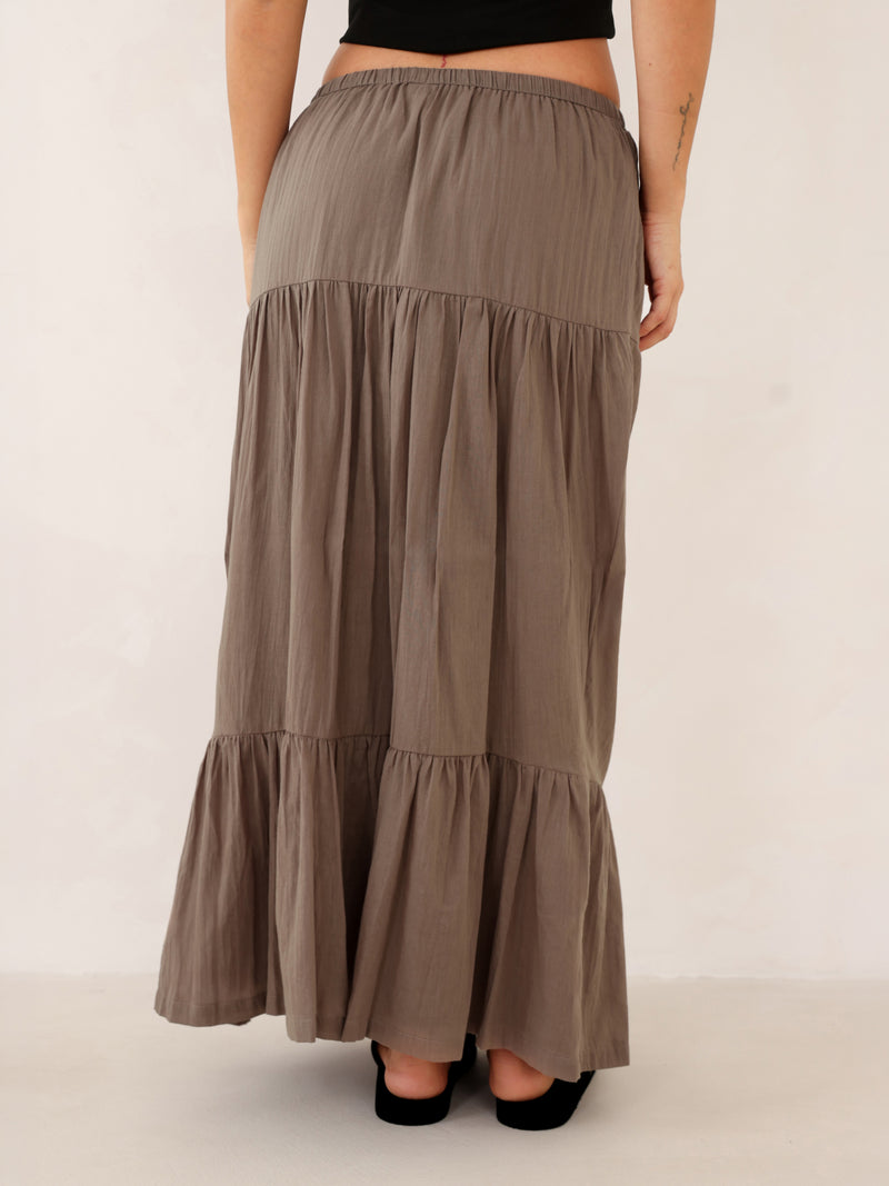 Ava Tiered Maxi Skirt - Warm Brown