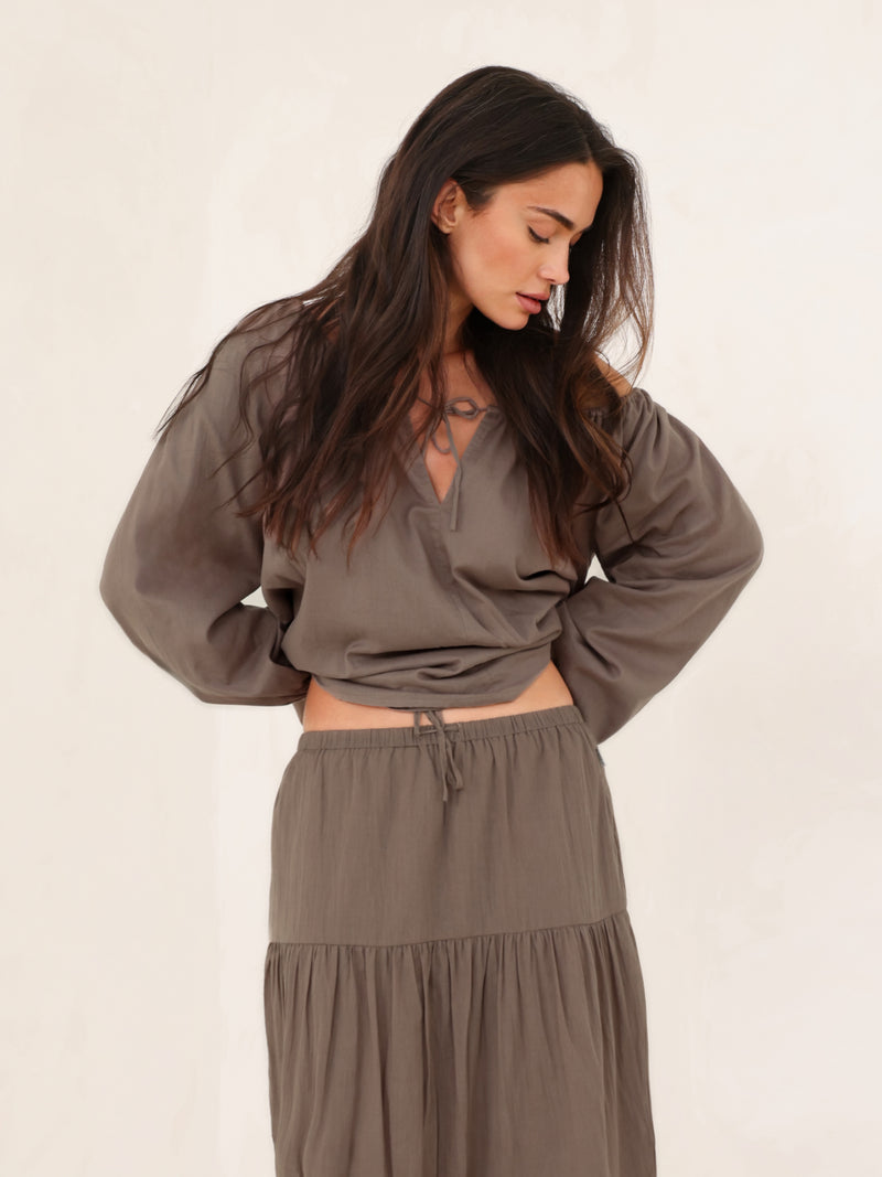 Ava Tiered Maxi Skirt - Warm Brown