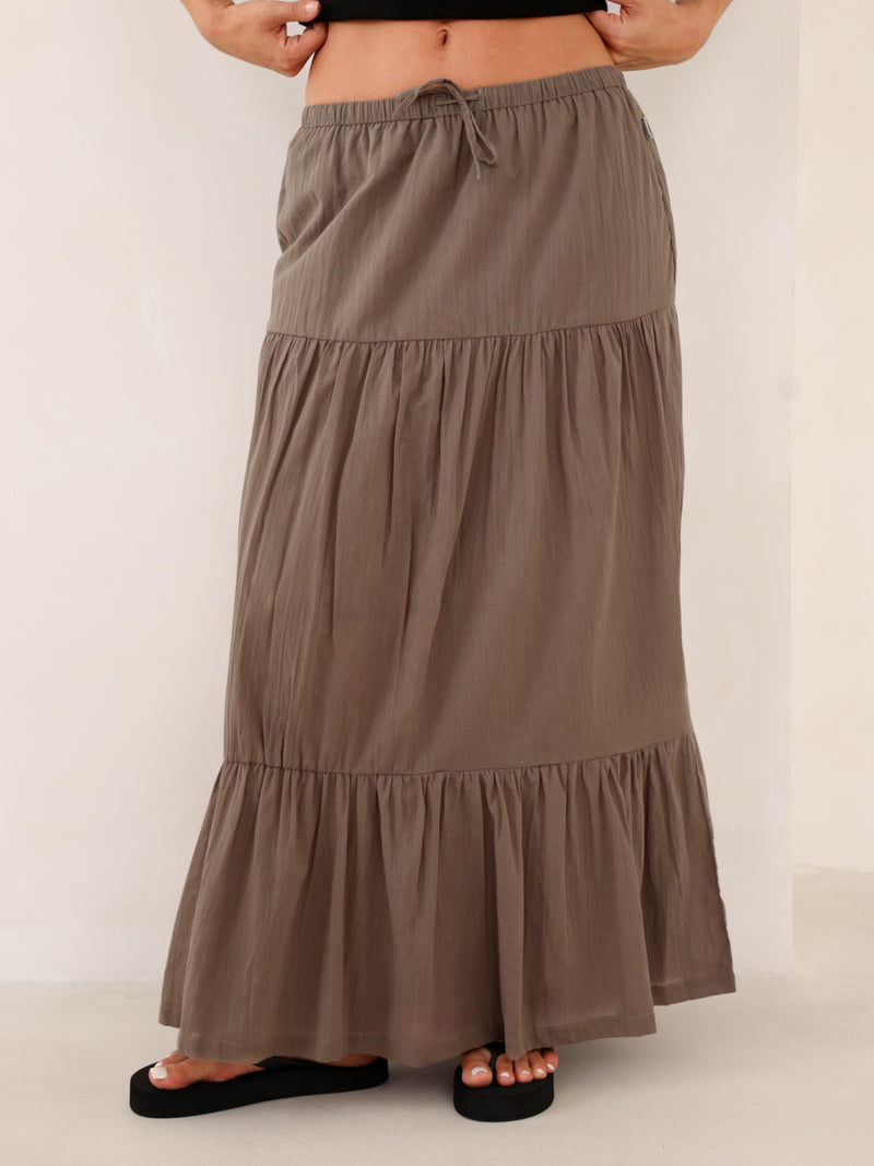 Ava Tiered Maxi Skirt - Warm Brown