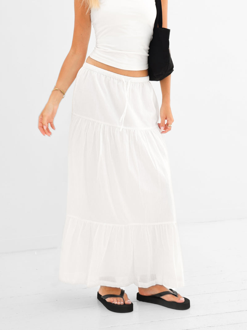 Ava Tiered Maxi Skirt - White