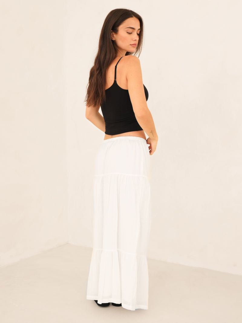 Ava Tiered Maxi Skirt - White