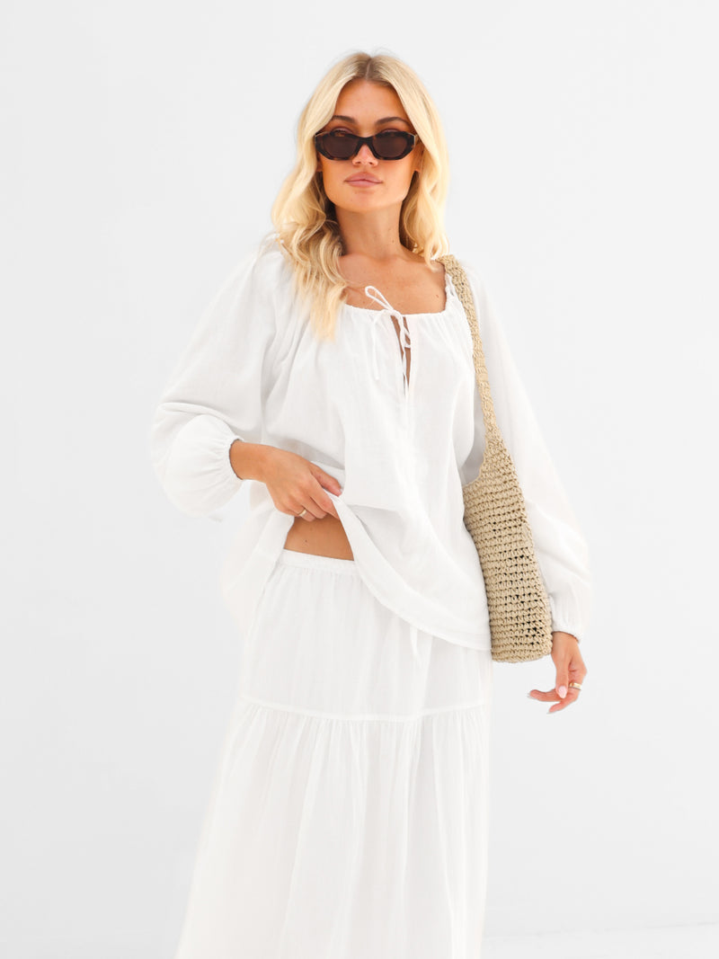 Ava Tiered Maxi Skirt - White