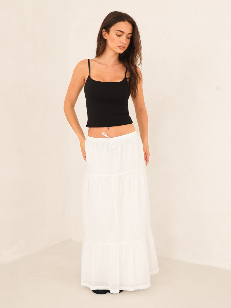 Ava Tiered Maxi Skirt - White