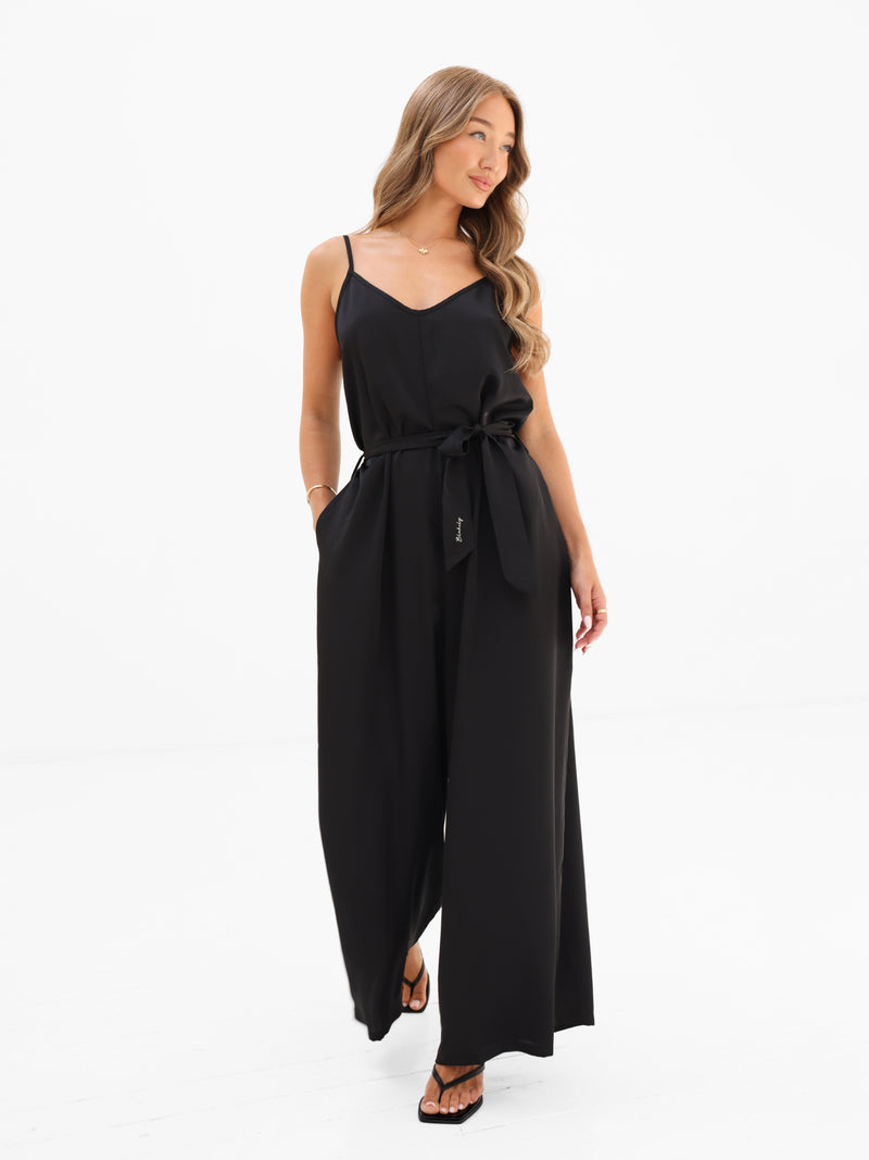 Thalia Satin Jumpsuit - Black