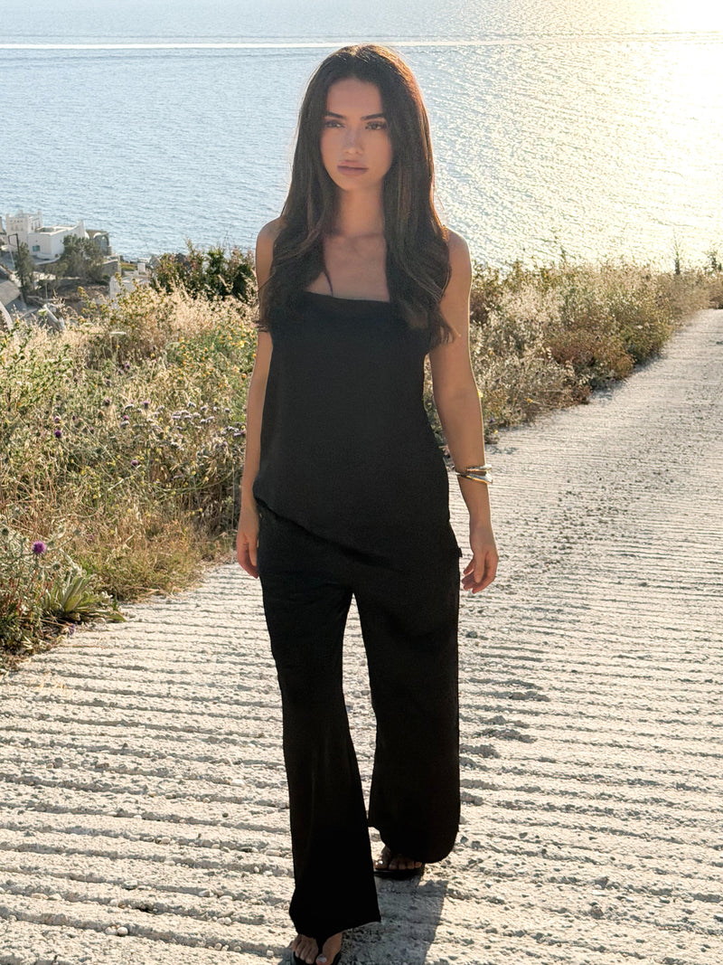 Thalia Satin Vest - Black
